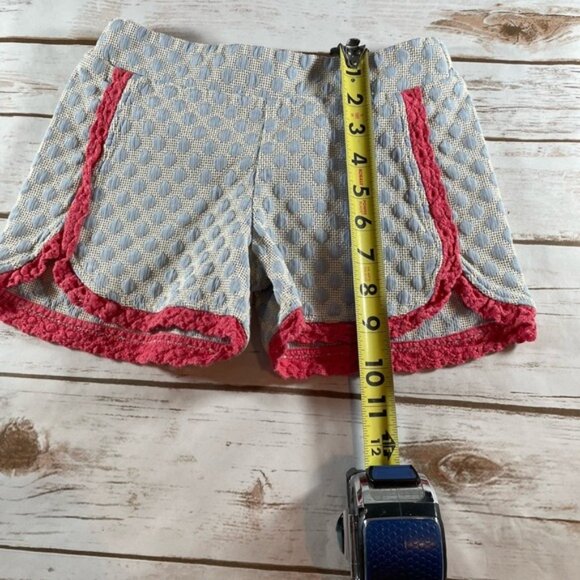 Girls Size 6 Persnickety Shorts Blue Polka Dot with Pink Lace Trim - Picture 3 of 4
